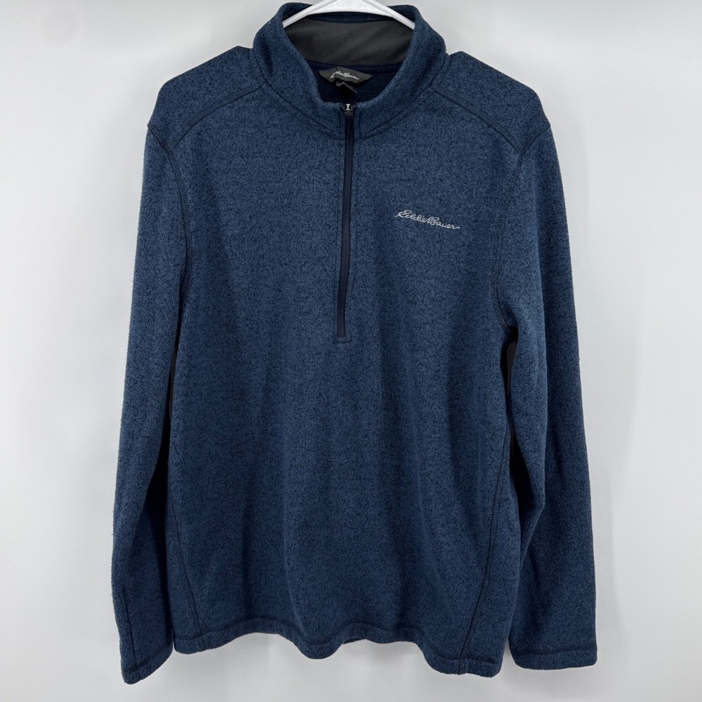 Eddie Bauer Mens Medium Blue Heathered Quarter Zip Fleece‎ Pullover EM32LK112P